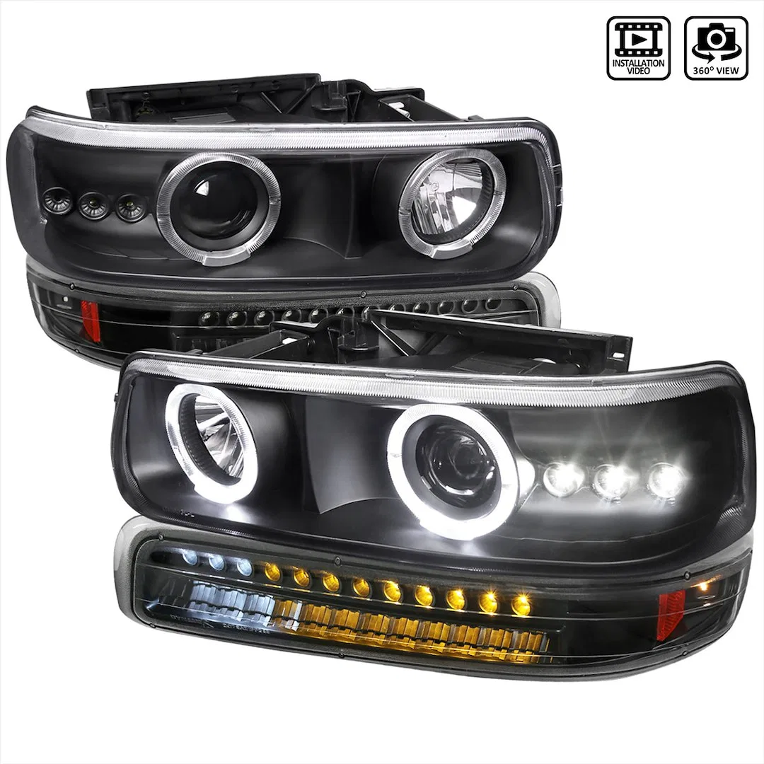 2LBLHP-SIV99JMLED-RS – SPEC-D TUNIN Headlight Assembly, Halogen Bulb Dual Halo Projector Headlights With Sequential L...